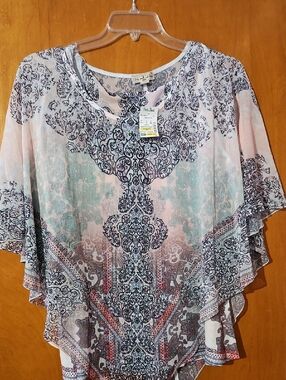 live and let live Pale Pink and Light Blue Printed Layered Sleeve Shirt